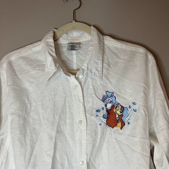 Vintage Disney Store Lady & The Tramp Embroidered White Shirt 90s RARE - Picture 3 of 9